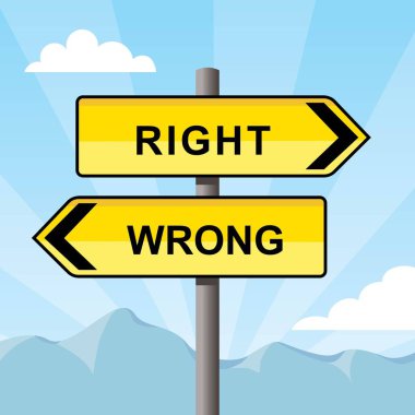signpost with arrows right, wrong 