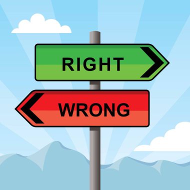 signpost with arrows right, wrong 