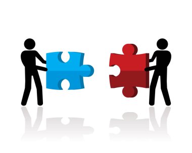 men with  puzzles  on white 