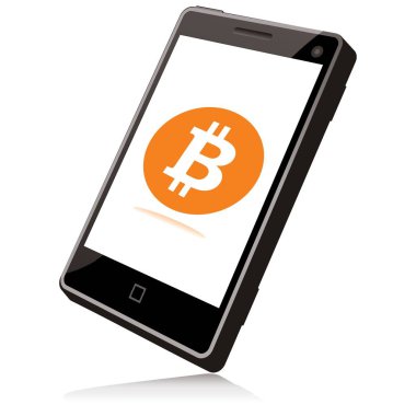 mobile phone with bitcoin  symbol 