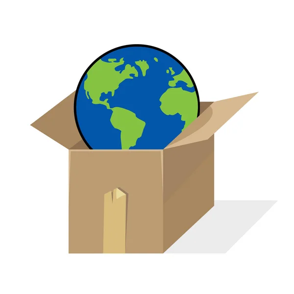 World Globe Cardboard Box Vector Illustration Design — Stock Vector