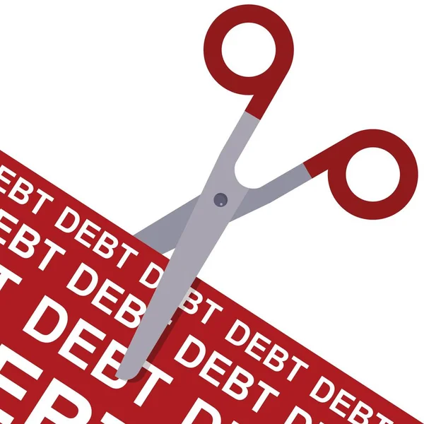 Scissors Red Ribbon Debt — Archivo Imágenes Vectoriales