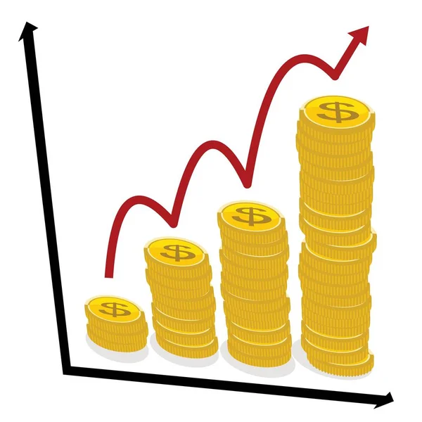 Business Growth Graph Arrow Coins Vector Illustration — Wektor stockowy