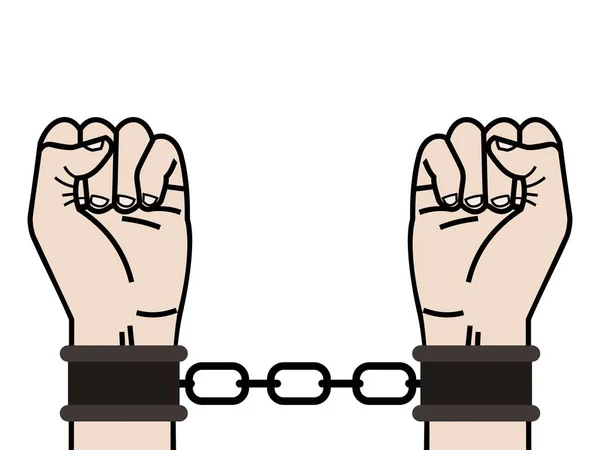 Vector Illustration Hands Handcuffs — Vetor de Stock
