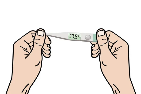 Hand Holding Thermometer Vector Illustration — Vetor de Stock