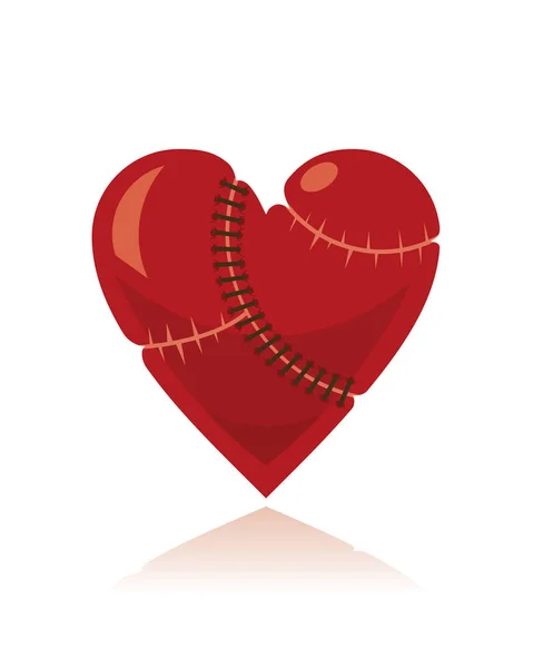 Vector Illustration Red Sewed Heart — Stockvector
