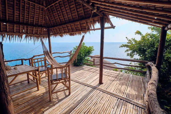 Beautiful balcony made of bamboo with ocean view — 스톡 사진
