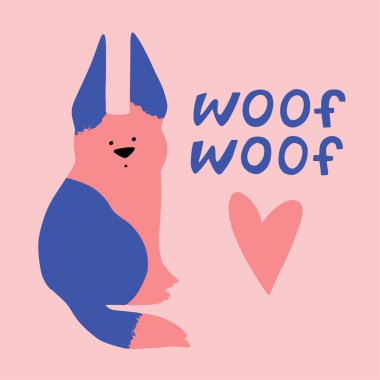 Köpek Harf Kartı Yürekli Hav ve Pembe Arkaplan diyor. Bebek partisi, doğum günü, parti davetiyesi, poster için kullanılabilir..