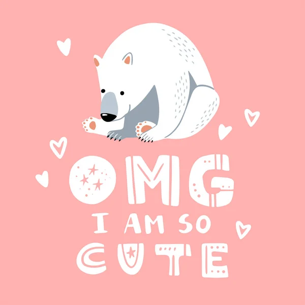 Çizgi film kutup ayısı çizimi. Beyaz ayı, kutup hayvanı, kar kutbu karakteri. İzole edilmiş vektör kartı. Alıntı yapıyorum. Sevimli olacağım.. — Stok Vektör
