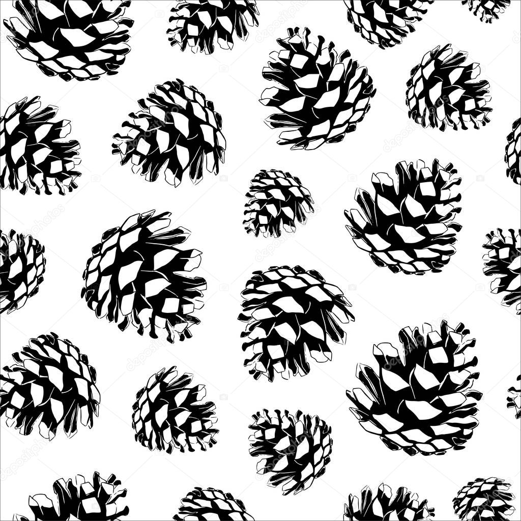 Seamless Pattern With Hand Drawn Pine Cones
