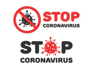 Coronavirus, covid-19, 2019-nCov 'u durdurun. Roman koronavirüs uyarı pankartı, rozet ve simge vektörü beyaza izole edildi.