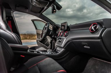 Romania, Brasov Sept 16, 2014 : Mercedes-Benz A 45 2014 AMG interior