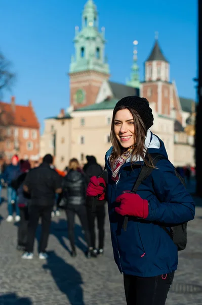 Young woman tourist in the city of Kracow — Stock Photo, Image