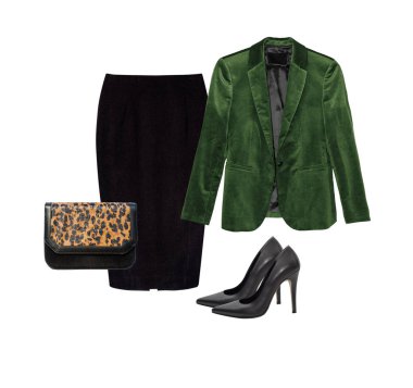 Kadın giyim izole beyaz zemin üzerine kolaj.