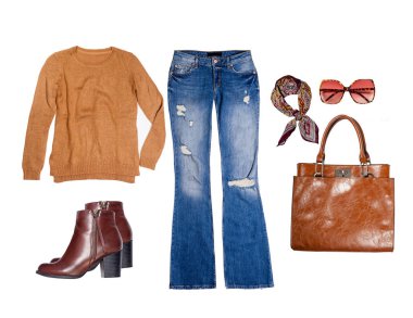 Kadın giyim izole beyaz zemin üzerine kolaj.