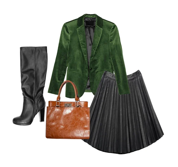 Kadın giyim izole beyaz zemin üzerine kolaj.