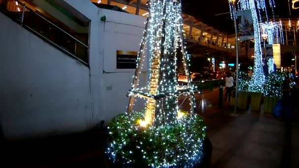 Tailandia Bangkok Diciembre 2017 Luces Decoraciones Navideñas Por Noche — Vídeos de Stock