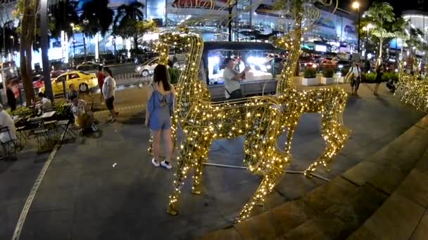 Bangkok Thailand 2017 Рождественские Огни Украшения Ночью — стоковое видео