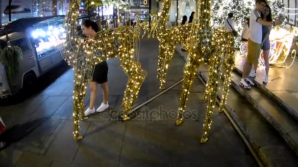 Bangkok Tailandia Diciembre 2017 Luces Decoraciones Navideñas Por Noche — Vídeos de Stock