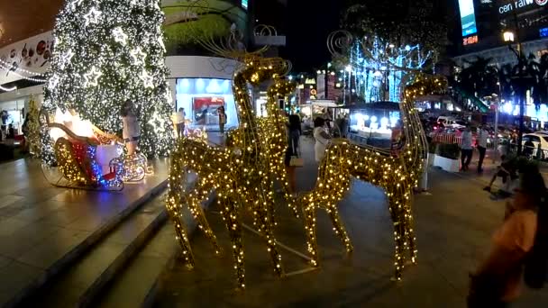 Bangkok Tailandia Diciembre 2017 Luces Decoraciones Navideñas Por Noche — Vídeos de Stock