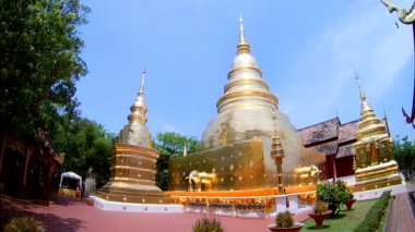 Golden pagoda Wat Phra Singh Budist tapınağı, Chiang Mai, Tayland. (balık gözü lens tarafından)