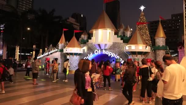 Μπανγκόκ Ταϊλάνδη Νοέμβριος 2019 Χριστουγεννιάτικα Φώτα Και Διακοσμήσεις Νύχτα Μπανγκόκ — Αρχείο Βίντεο