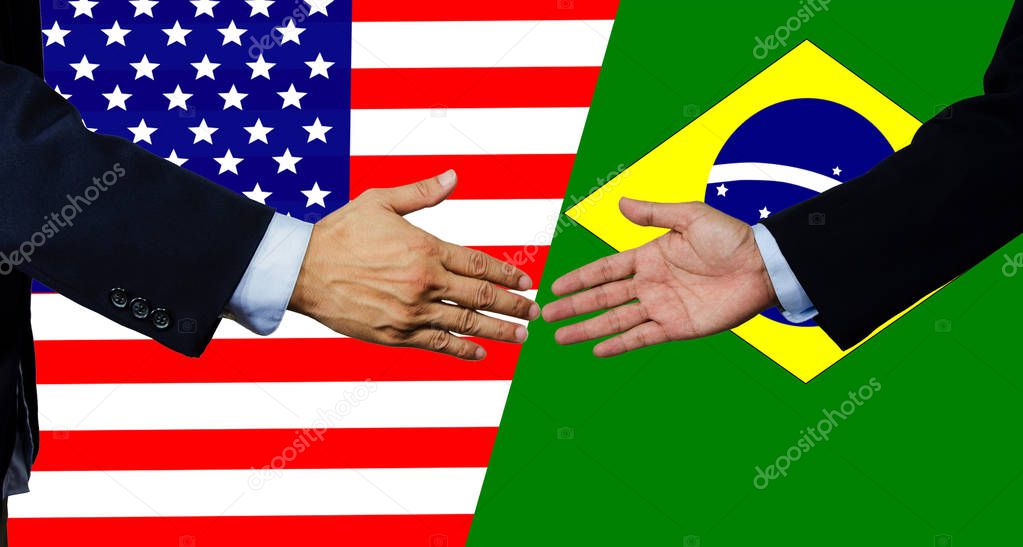 A business man shake each other hand, USA and Brasil