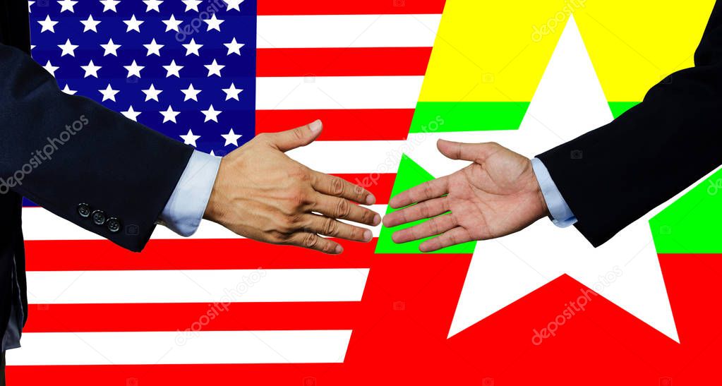 A business man shake each other hand, USA and Myanmar