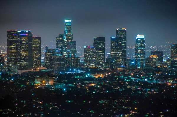 Vista nocturna del centro de Los Ángeles, California Estados Unidos — Foto de Stock