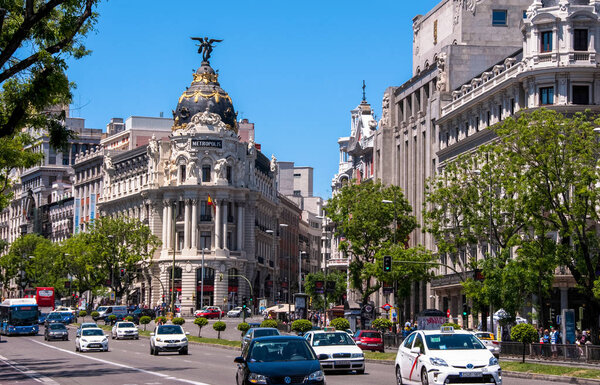 Madrid, Spain - June 4, 2013: A view of the main street Gran Via of Madrid