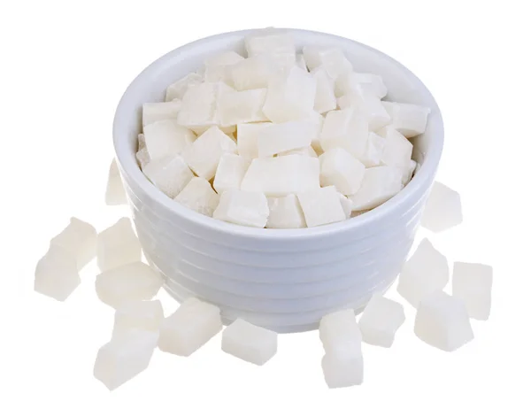 Cubes Succade Noix Coco Sucrés Sur Fond Blanc — Photo