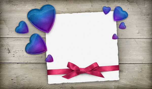 Greeting card with hearts and ribbon, copy space — Stock Photo, Image
