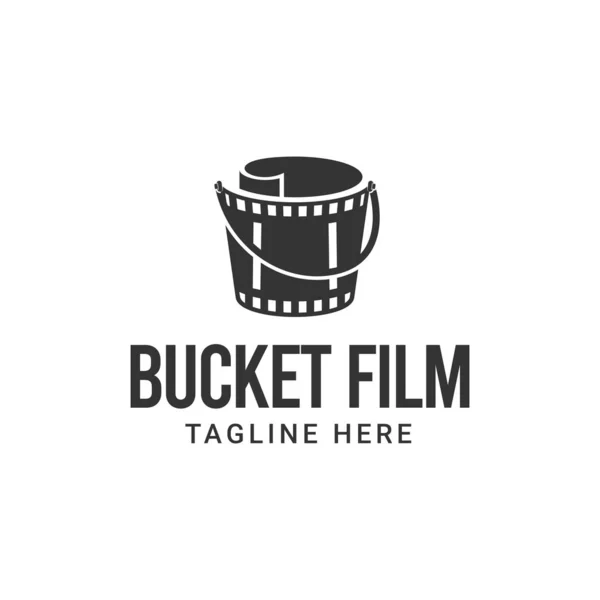 Bucket film maker logo design. Film strip with bucket vector illustration for movie studio production graphic template. — ストック写真
