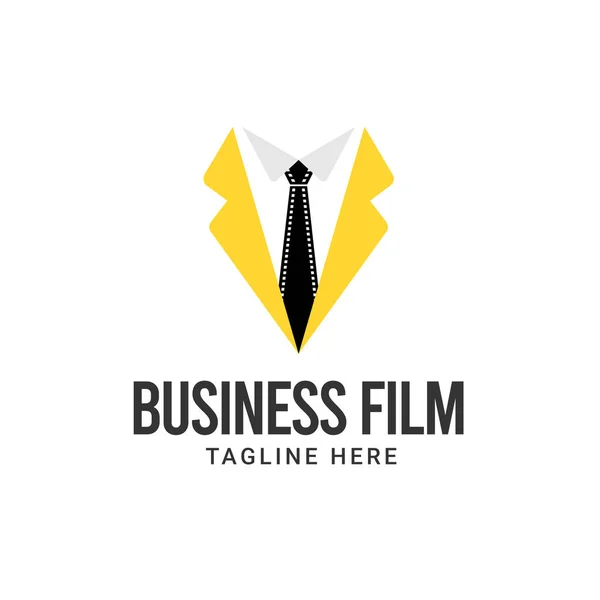 Zakelijke filmmaker logo ontwerp. Film strip met business man vector illustratie voor filmstudio productie grafische template. — Stockfoto