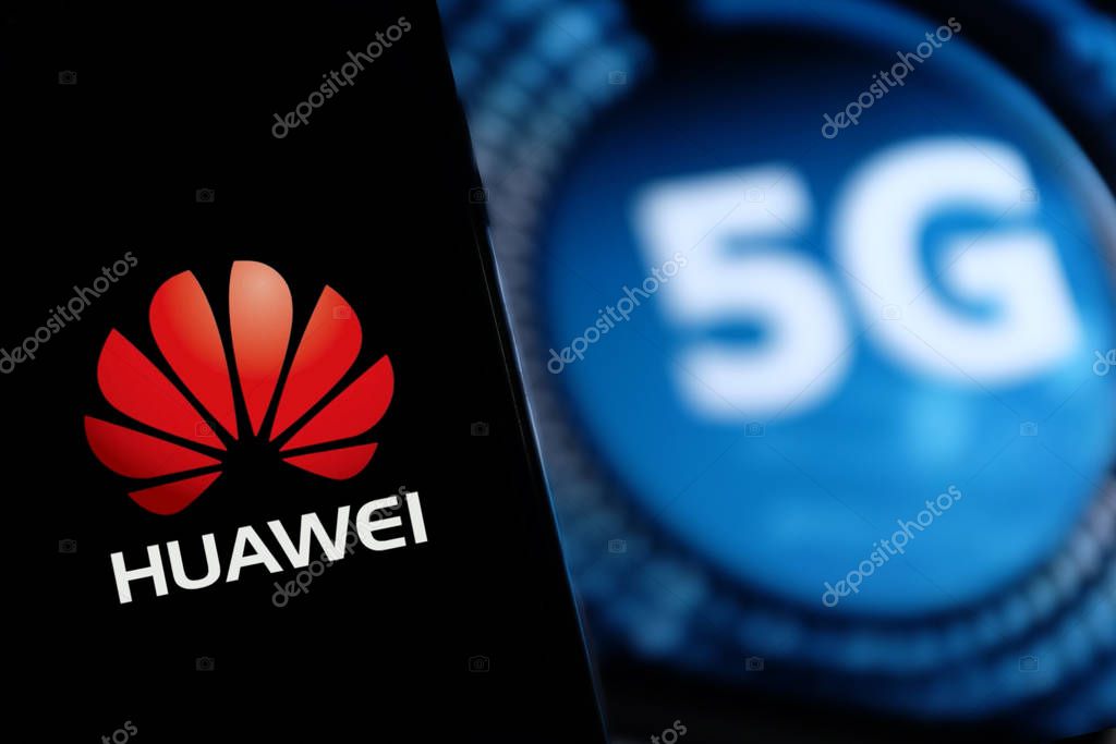 Smart phone with the logo of Huawei and 5G. The 5g are new communication technologies that Huawei incorporates. United States, California, Friday, January 17, 2020,