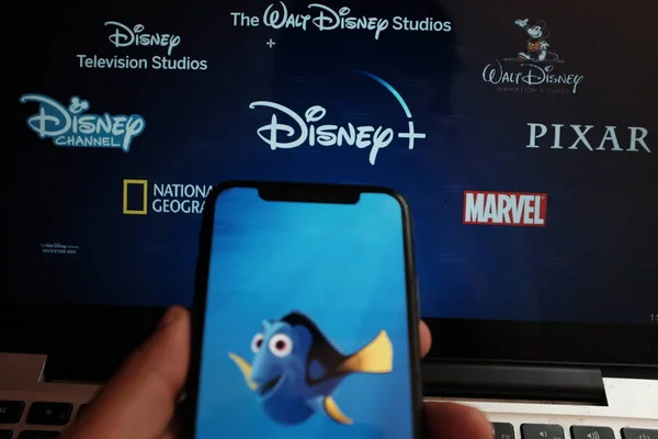 Ordinateur Avec Logo Disney Marvel Pixar Star Sars National Geographic — Photo