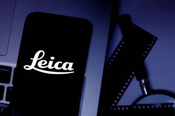 Έξυπνο Τηλέφωνο Λογότυπο Leica Μια Εταιρεία Αφιερωμένη Στη Φωτογραφία Ηνωμένες — Φωτογραφία Αρχείου