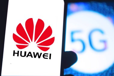 Smart phone with the logo of Huawei and 5G. The 5g are new communication technologies that Huawei incorporates. United States, California, Friday, January 17, 2020,