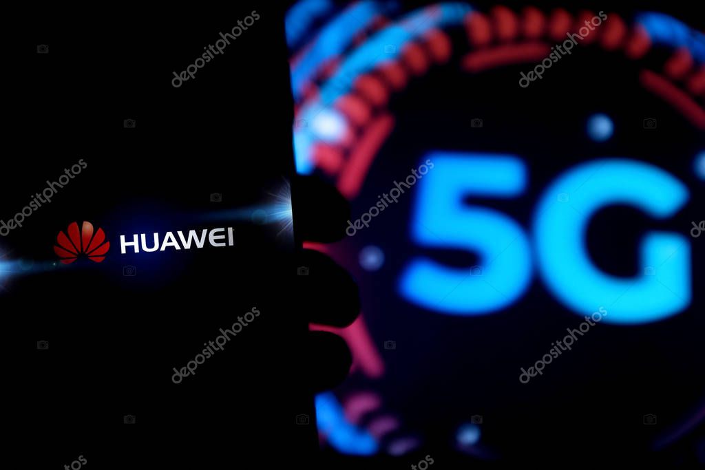 Smart phone with the logo of Huawei and 5G. The 5g are new communication technologies that Huawei incorporates. United States, California, Friday, January 17, 2020,