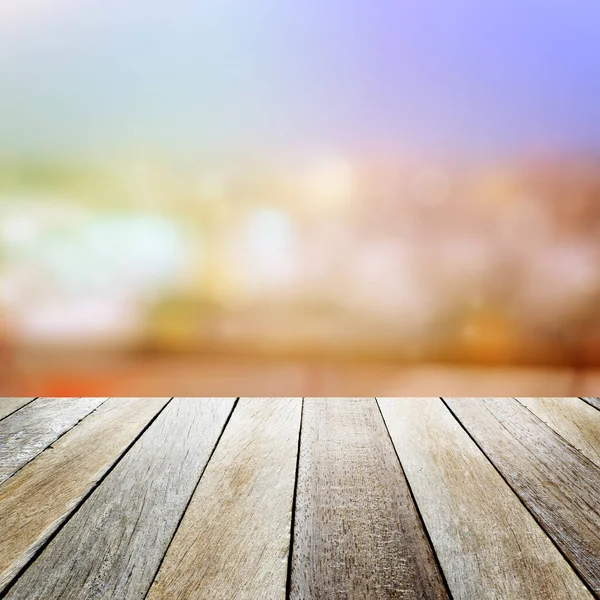 Αστικό Φως Άποψη Από Ξύλινο Τραπέζι Θερμαίνοντας Πορτοκαλί Τόνος Αφηρημένη — Φωτογραφία Αρχείου
