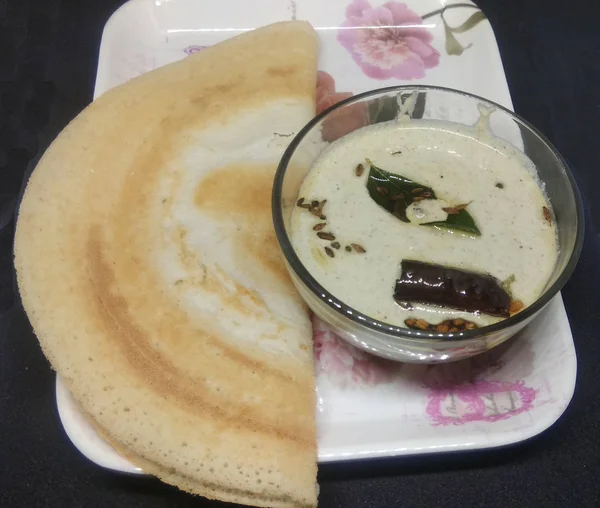 Dél Indiai Reggeli Dosa Chutney — Stock Fotó