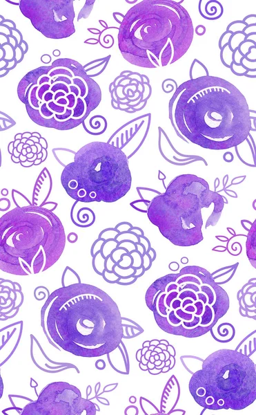 Watercolor purple flowers pattern. Lilac floral background