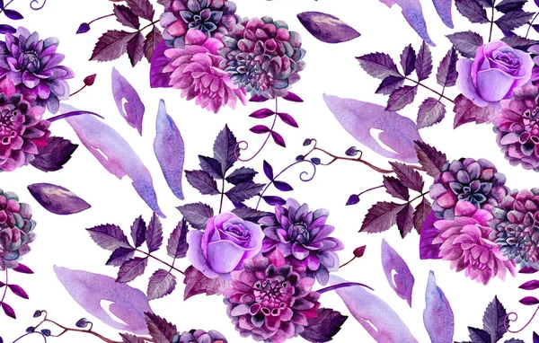 Watercolor floral pattern. Purple flowers background