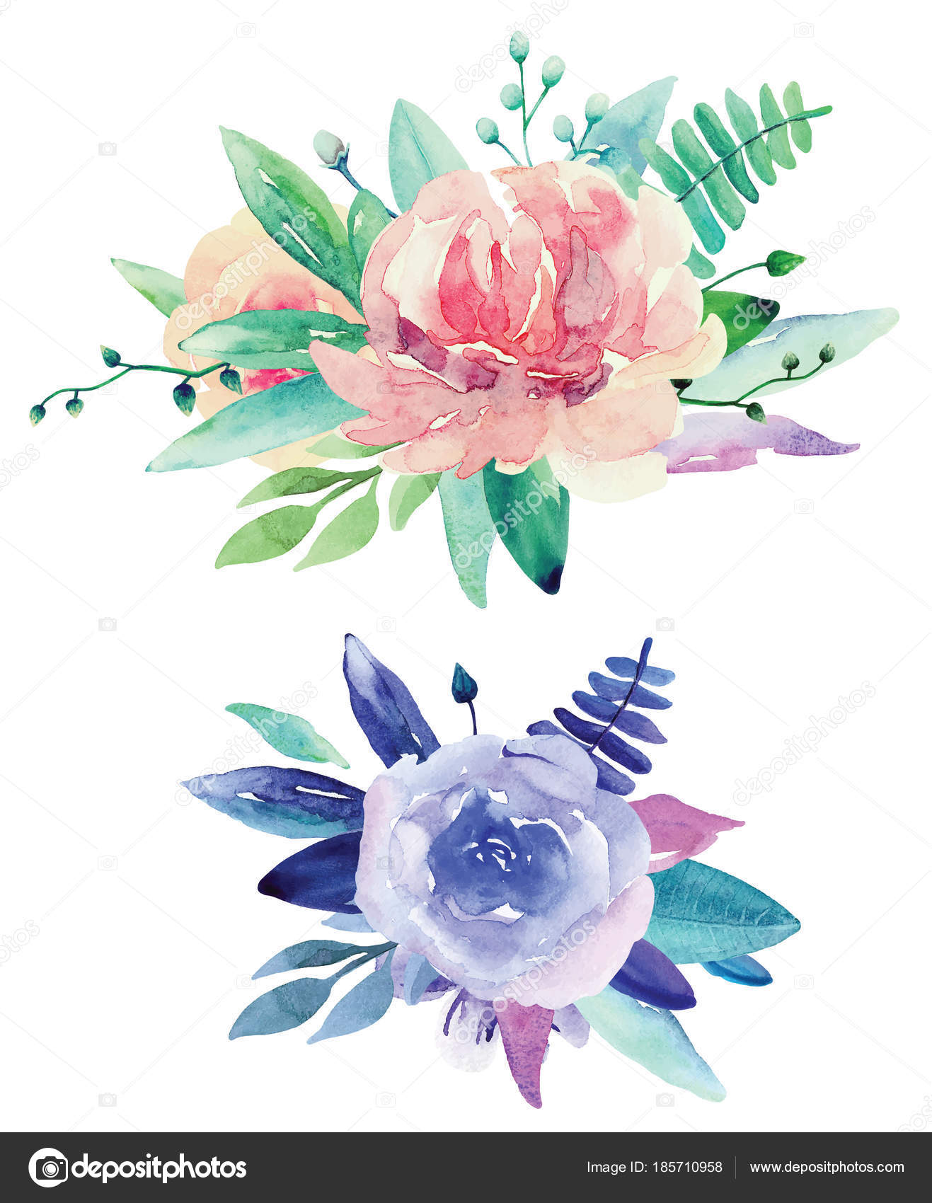 Download Watercolor Floral Bouquets Vector Clip Art Pink Purple Flowers Clipart Vector Image By C Kvanta Vector Stock 185710958