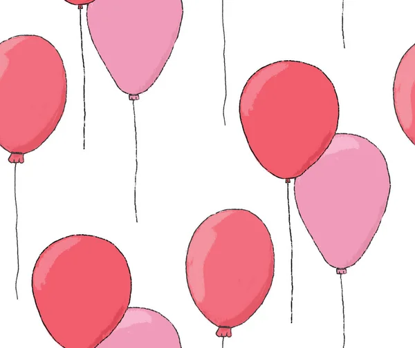 Simple cartoon balloons. Red and pink balloons. Birthday seamless pattern