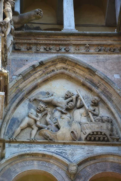 Detail Fasády Katedrály Jiří Itálie Ferrara — Stock fotografie