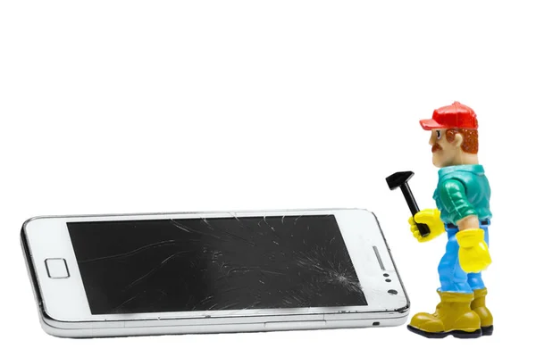 Hračkář Nástroj Pro Opravy Mobilních Telefonů Rozbité Obrazovky Izolované Bílém — Stock fotografie