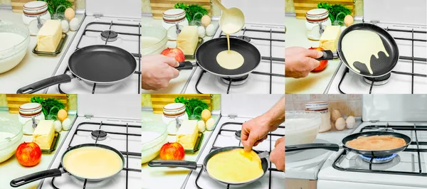 Selection Frames Cooking Pancakes — Stock Photo, Image