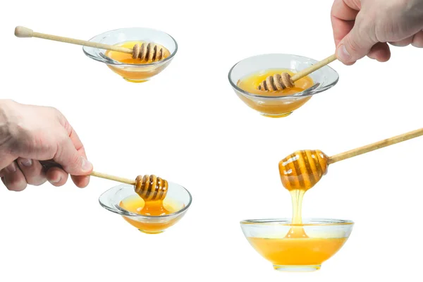 Fresh Honey Collection Still Images Wooden Spoon Honey Honey Dripping — Stock Photo, Image