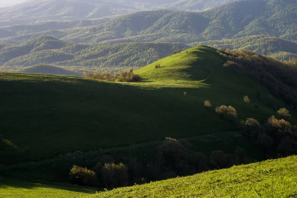Paesaggio Verdi Montagne Primaverili Sfondo Della Natura — Foto Stock